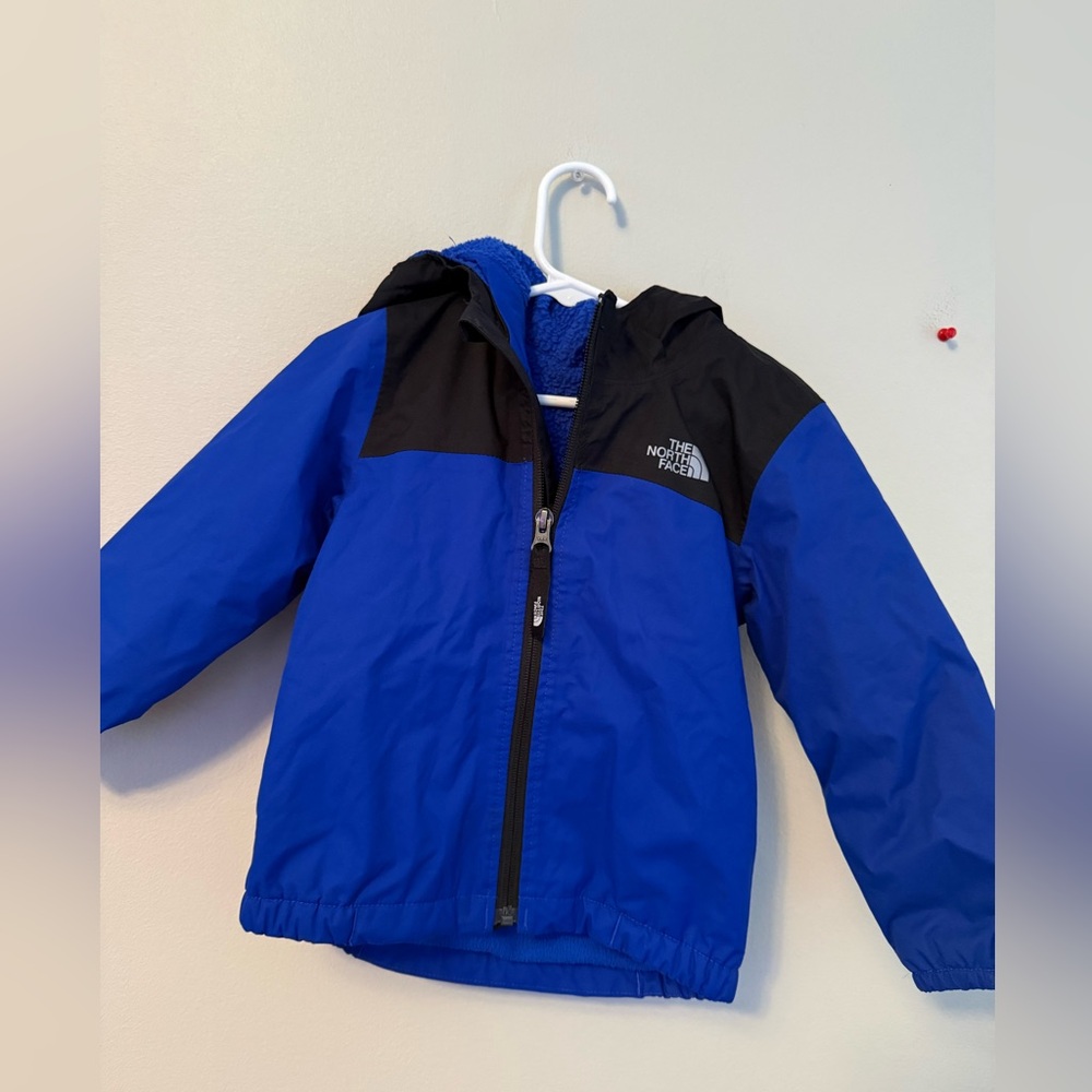 The North Face Royal Blue and Black Rain jacket with Fleece Lining